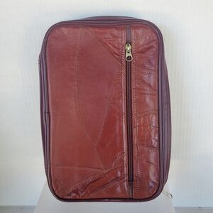 Vintage K&K Patchwork Pieced Brown Leather Zip Around Bible Cover